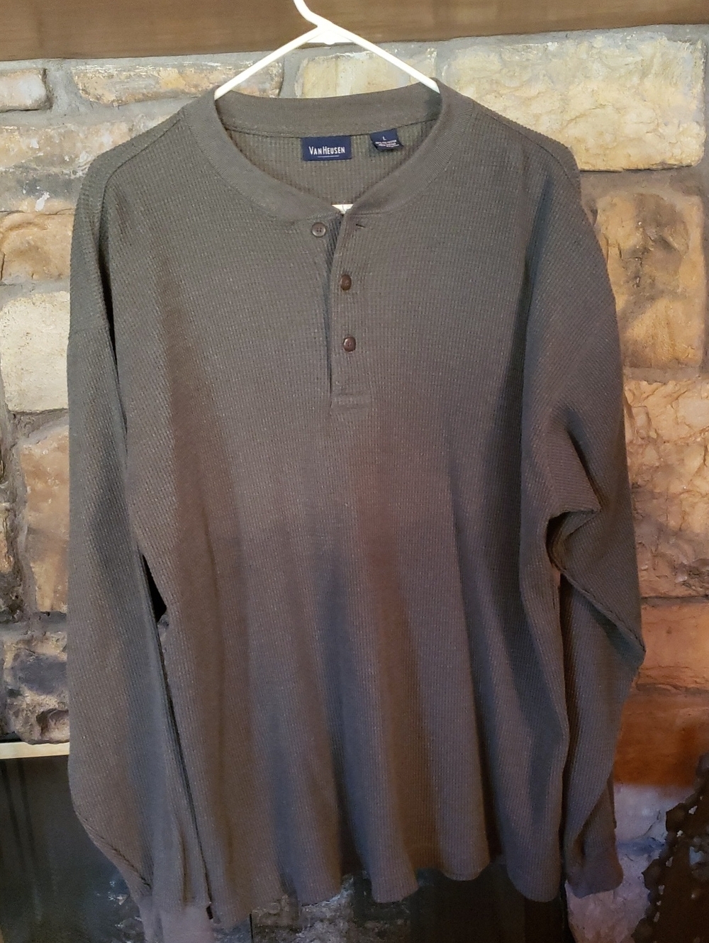 Van Heusen Olive Green Waffle-Knit Long Sleeve Henley
